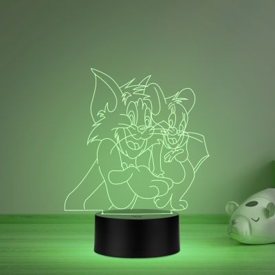 3D Illusion Cartoon Tom & Jerry Led Night Lamp 16 Color Changing Light with Remote Control  Best Gift for Children Girls Boys Kids Room Decoration